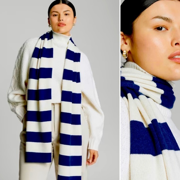 Everlane Accessories Everlane The Cashmere Scarf In Bright Navy Bone Nwt Poshmark